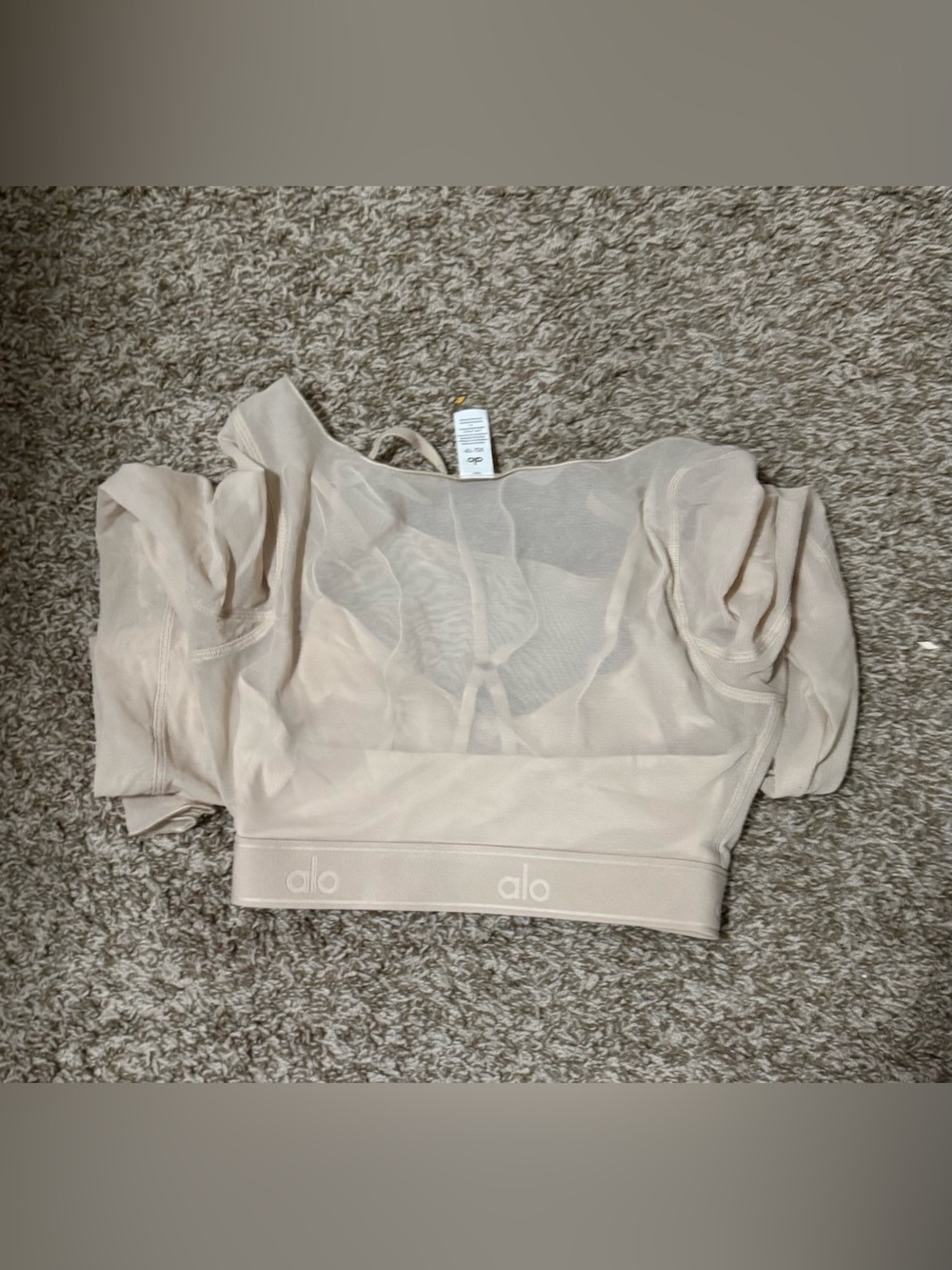 ALO Yoga Cream Long-Sleeve Mesh Strap Crop Top - Picture 5 of 5